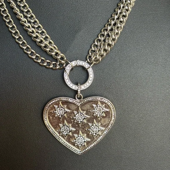 Oak & Ivy Silver Heart and Rhinestone Removable Pendant Necklace NWT - Picture 2 of 2